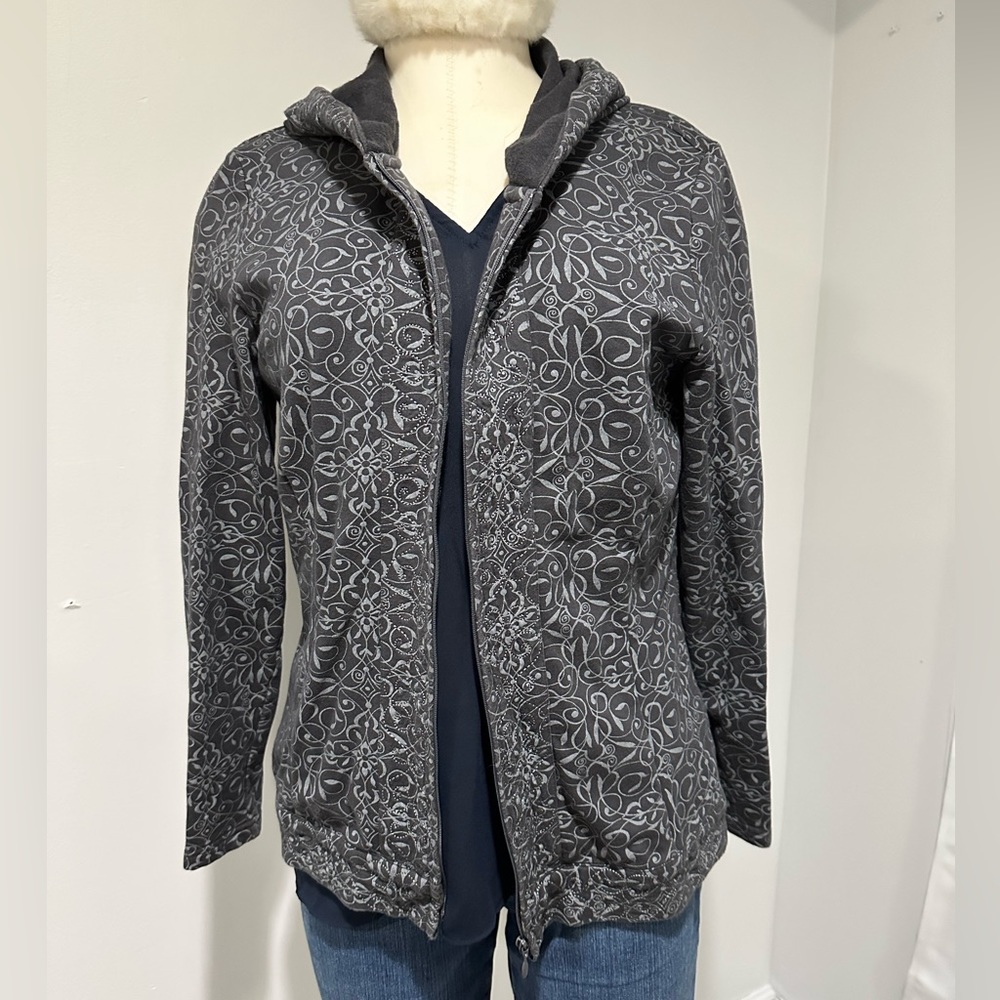 Coldwater Creek grey floral zip up jacket size M